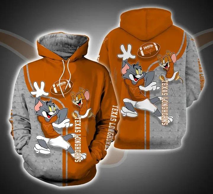 Tom And Jerry Play Football for Texas Longhorns 3D Hoodie Texas Longhorns NCAA Gifts