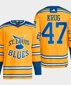 Torey Krug 47 Reverse Retro 2.0 2022 St. Louis Blues Yellow Jersey Primegreen