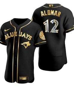 Toronto Blue Jays #12 Roberto Alomar Mlb Golden Brandedition Black Jersey Gift For Blue Jays Fans