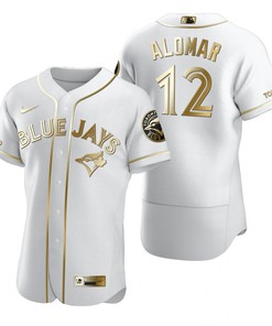 Toronto Blue Jays #12 Roberto Alomar Mlb Golden Brandedition White Jersey Gift For Blue Jays Fans