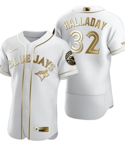 Toronto Blue Jays #32 Roy Halladay Mlb Golden Brandedition White Jersey Gift For Blue Jays Fans