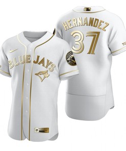 Toronto Blue Jays #37 Teoscar Hernandez Mlb Golden Brandedition White Jersey Gift For Blue Jays Fans