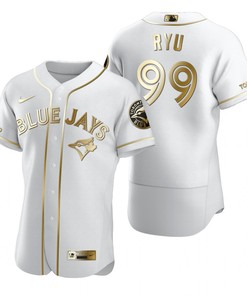 Toronto Blue Jays #99 Hyun-jin Ryu Mlb Golden Brandedition White Jersey Gift For Blue Jays Fans