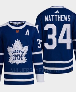 Toronto Maple Leafs 2022 Reverse Retro 2.0 Auston Matthews 34 Blue Primegreen Jersey Men's