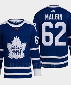 Toronto Maple Leafs 2022 Reverse Retro 2.0 Denis Malgin 62 Blue Primegreen Jersey Men's