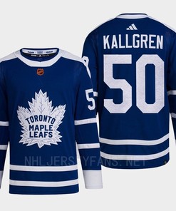 Toronto Maple Leafs 2022 Reverse Retro 2.0 Erik Kallgren 50 Blue Primegreen Jersey Men's