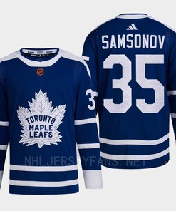 Toronto Maple Leafs 2022 Reverse Retro 2.0 Ilya Samsonov 35 Blue Primegreen Jersey Men's