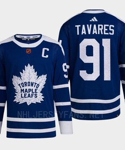 Toronto Maple Leafs 2022 Reverse Retro 2.0 John Tavares 91 Blue Primegreen Jersey Men's