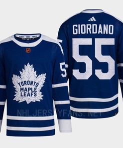 Toronto Maple Leafs 2022 Reverse Retro 2.0 Mark Giordano 55 Blue Primegreen Jersey Men's