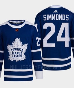 Toronto Maple Leafs 2022 Reverse Retro 2.0 Wayne Simmonds 24 Blue Primegreen Jersey Men's