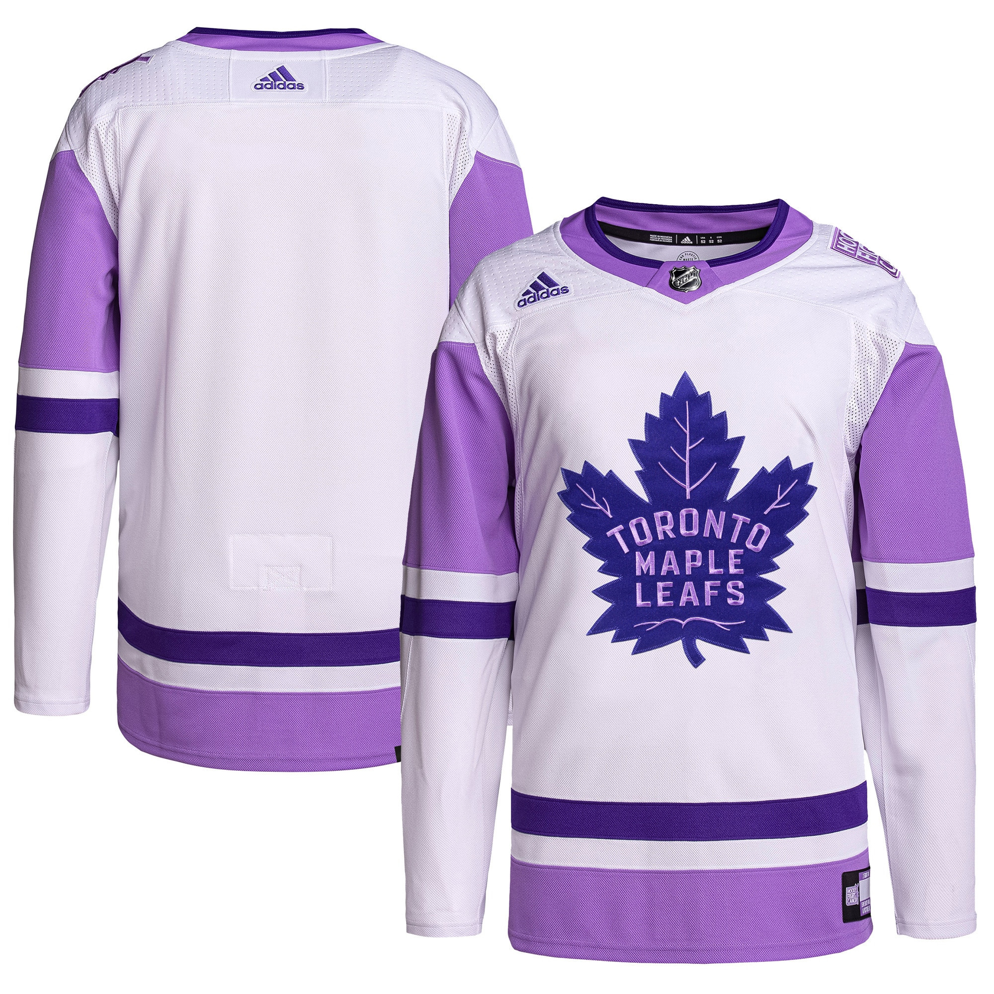 Toronto Maple Leafs Adidas Hockey Fights Cancer Primegreen Authentic Blank Practice Jersey - White/purple Nhl