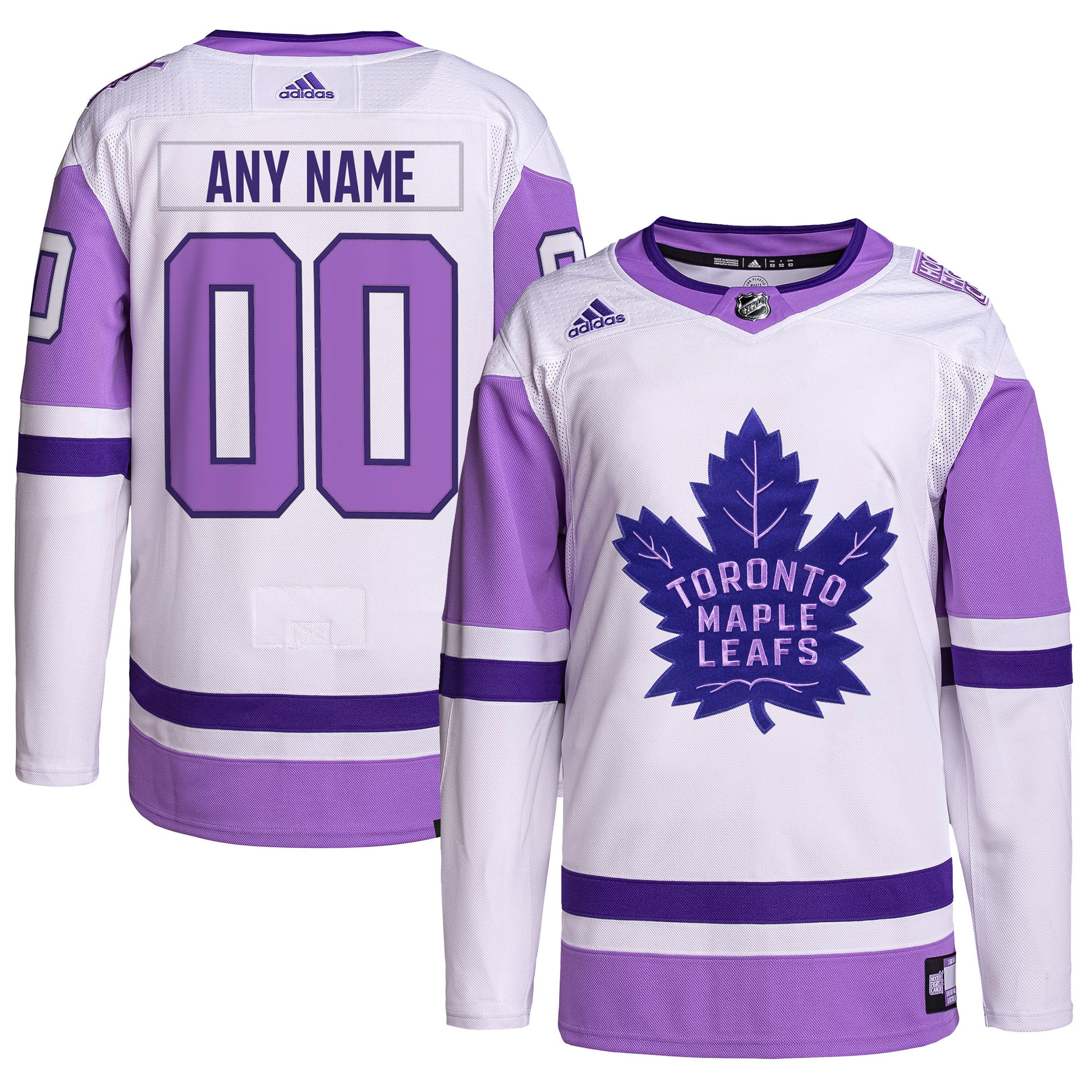 Toronto Maple Leafs Adidas Hockey Fights Cancer Primegreen Authentic Custom Jersey - White/purple Custom Jerseys Nhl