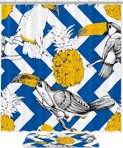 Toucans Pineapple Shower Curtain with Waterproof Fabric | Bathroom Decor