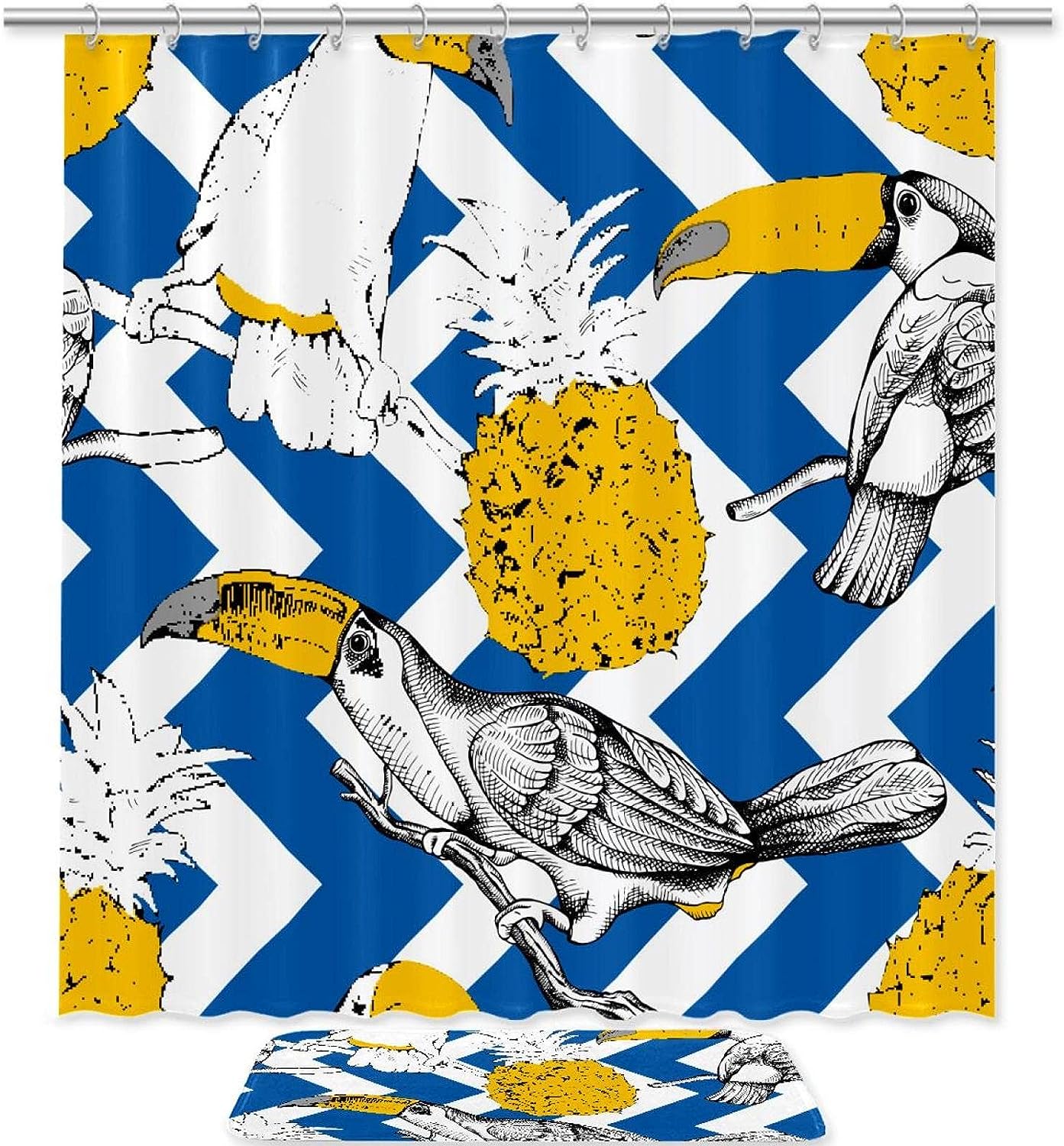 Toucans Pineapple Shower Curtain with Waterproof Fabric | Bathroom Decor
