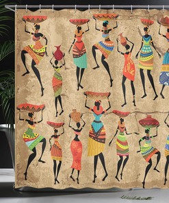 Traditional African Women Shower Curtain - Ethnic Bathroom Decor