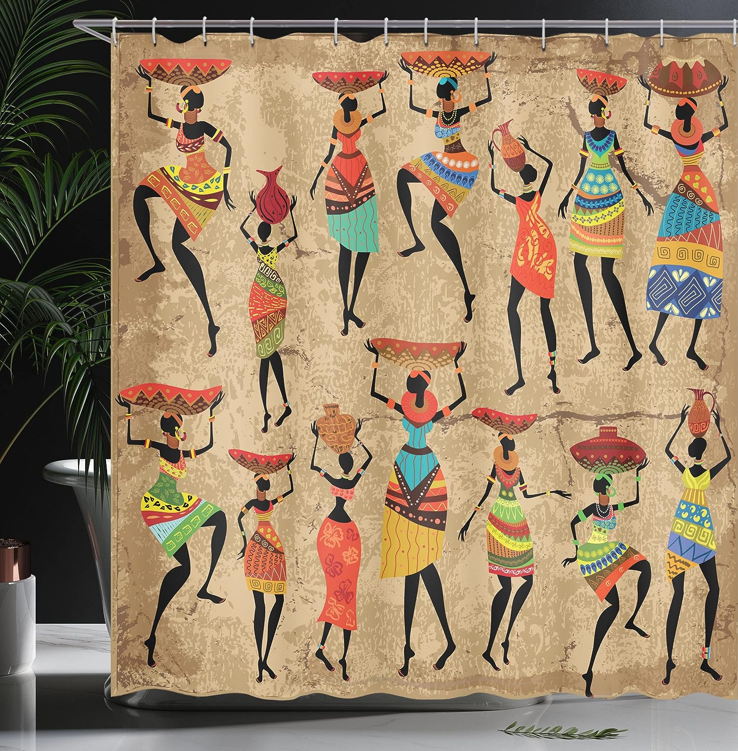 Traditional African Women Shower Curtain - Ethnic Bathroom Decor