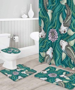 Traditional Japanese Style Koi Fish Lotus Flower Shower Curtain