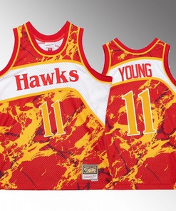 Trae Young 11 Atlanta Hawks Marble Swingman Red Hardwood Classics Jersey
