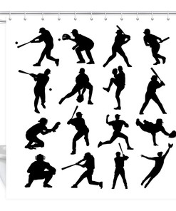 Training Posture Baseball Shower Curtain for Sports Bathroom Decor