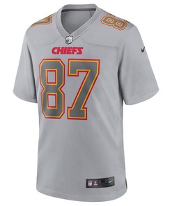Travis Kelce 87 Kansas City Chiefs Atmosphere Fashion Game Jersey - Gray