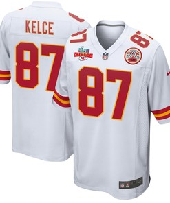 Travis Kelce 87 Kansas City Chiefs Super Bowl LVII Champions 3 Stars Men Game Jersey - White
