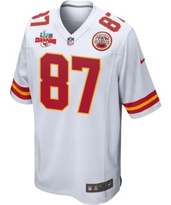 Travis Kelce 87 Kansas City Chiefs Super Bowl LVII Champions 3 Stars Men Game Jersey - White