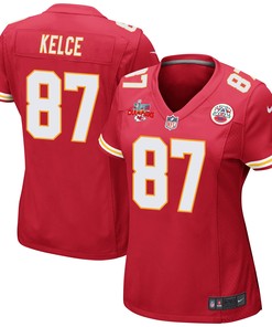 Travis Kelce 87 Kansas City Chiefs Super Bowl LVII Champions 3 Stars Women Game Jersey - Red
