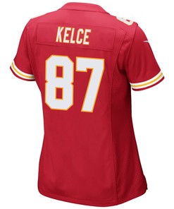 Travis Kelce 87 Kansas City Chiefs Super Bowl LVII Champions 3 Stars Women Game Jersey - Red