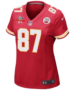 Travis Kelce 87 Kansas City Chiefs Super Bowl LVII Champions 3 Stars Women Game Jersey - Red