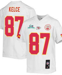 Travis Kelce 87 Kansas City Chiefs Super Bowl LVII Champions Youth Game Jersey - White