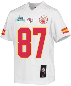 Travis Kelce 87 Kansas City Chiefs Super Bowl LVII Champions Youth Game Jersey - White