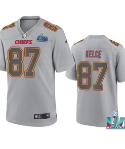 Travis Kelce 87 Kansas City Chiefs Super Bowl LVII Patch Atmosphere Fashion Game Jersey - Gray