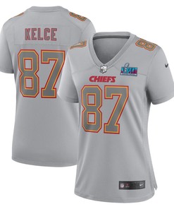 Travis Kelce 87 Kansas City Chiefs Women Super Bowl LVII Patch Atmosphere Fashion Game Jersey - Gray