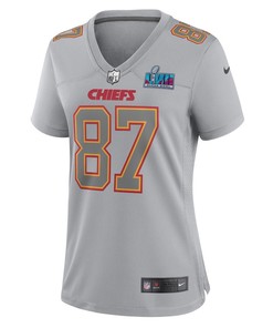 Travis Kelce 87 Kansas City Chiefs Women Super Bowl LVII Patch Atmosphere Fashion Game Jersey - Gray