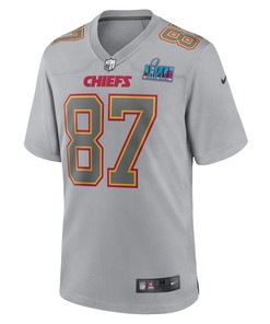 Travis Kelce 87 Kansas City Chiefs Youth Super Bowl LVII Patch Atmosphere Fashion Game Jersey - Gray