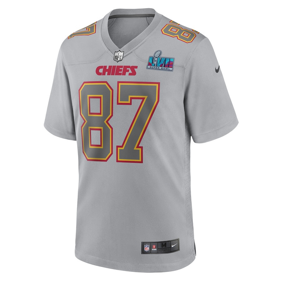 Travis Kelce 87 Kansas City Chiefs Youth Super Bowl LVII Patch Atmosphere Fashion Game Jersey - Gray