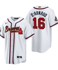 Travis d'Arnaud 16 Jersey, Atlanta Braves White 2022-23 Gold Program Jersey