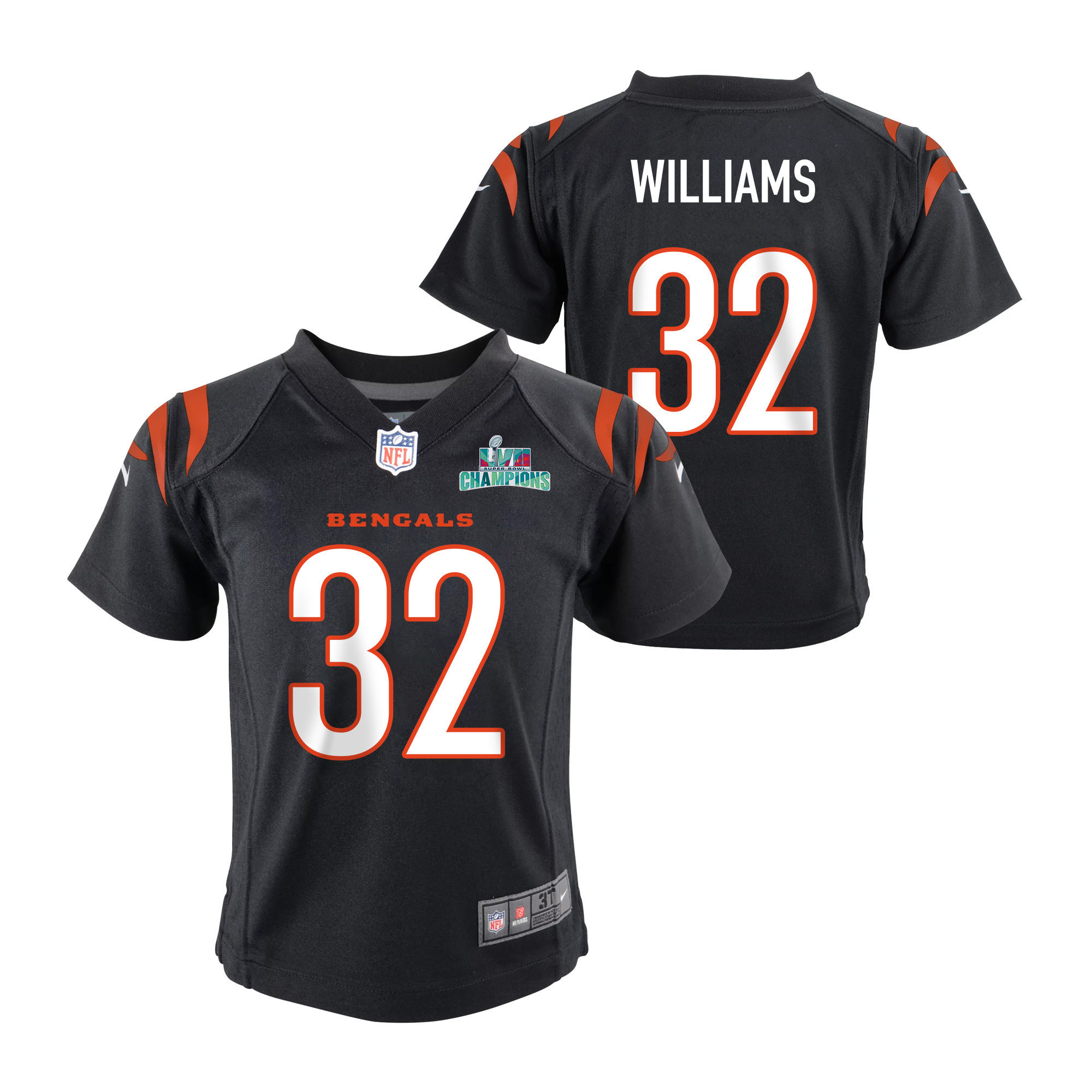 Trayveon Williams 32 Cincinnati Bengals Super Bowl LVII Champions Youth Game Jersey - Black