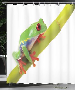 Tree Frog Shower Curtain, Native Animals in American Wilds with Little Frog Sitting on a Branch- Bathroom Decor