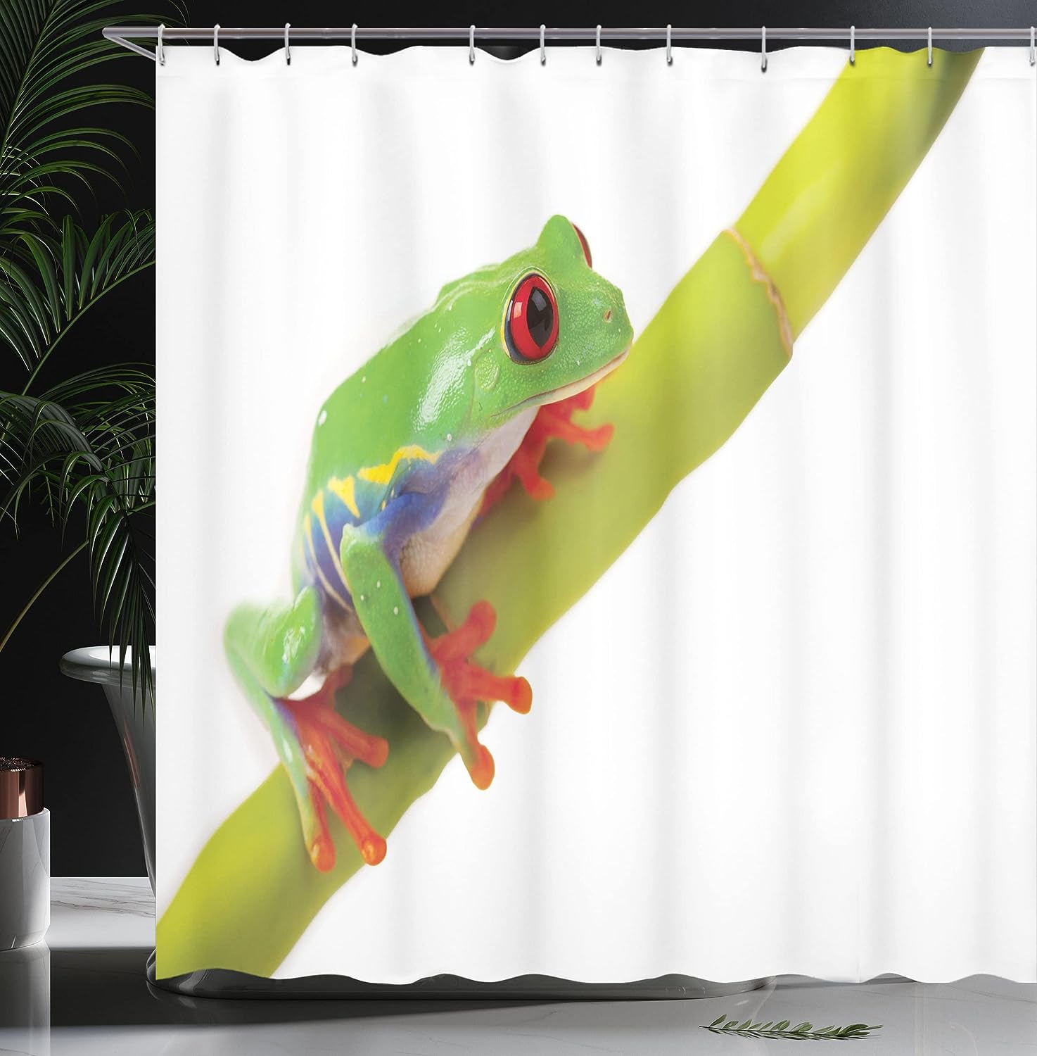 Tree Frog Shower Curtain, Native Animals in American Wilds with Little Frog Sitting on a Branch- Bathroom Decor