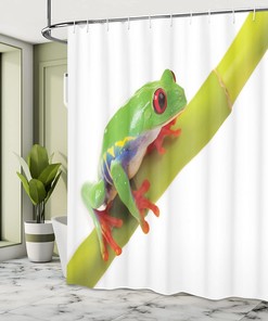 Tree Frog Shower Curtain, Native Animals in American Wilds with Little Frog Sitting on a Branch- Bathroom Decor