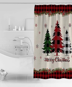 Tree Snowflake Red Black Buffalo Plaid Shower Curtain - Winter Buffalo Plaid Bathroom Decor