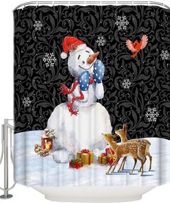 Tree Xmas Snowflake Snowman Reindeer Shower Curtain - Classic Christmas Bathroom Decor