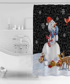Tree Xmas Snowflake Snowman Reindeer Shower Curtain - Classic Christmas Bathroom Decor
