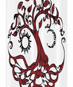 Tree of Life Stall Shower Curtain, Sun and Half-Moon Hanging as Fruits, Fabric Bathroom Decor
