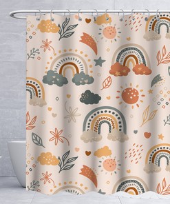 Trendy Boho Rainbow Shower Curtain with Abstract Minimalist Art 