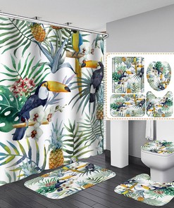 Trendy and Chic Toucan Palm Leaf Pineapple Shower Curtain for your Bathroom Decor 