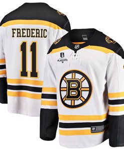 Trent Frederic 11 Boston Bruins Stanley Cup 2023 Playoffs Patch Away Breakaway Men Jersey - White