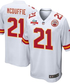 Trent McDuffie 21 Kansas City Chiefs Super Bowl LVII Champions 3 Stars Men Game Jersey - White