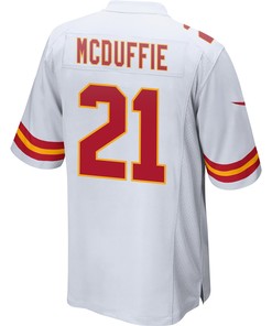 Trent McDuffie 21 Kansas City Chiefs Super Bowl LVII Champions 3 Stars Men Game Jersey - White